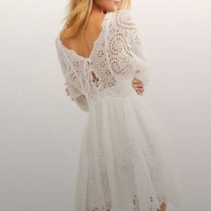Free People Lottie White Ivory Long Sleeve Mini Dress NEW